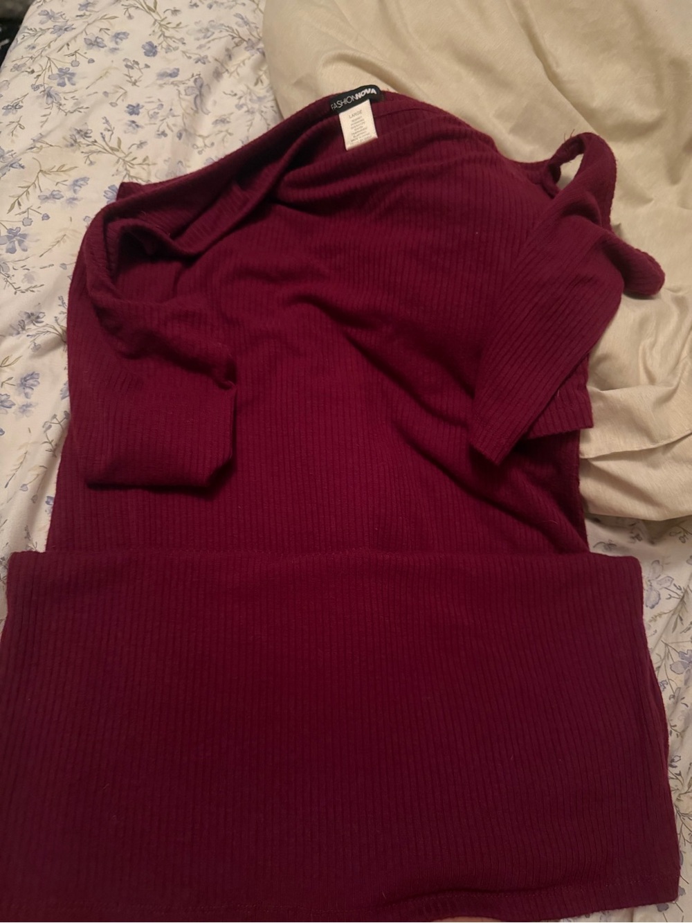 Fashion Nova Ribbed Midi Dress in Burgundy